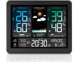 Vendico Weerstation - Draadloos - Binnen en Buiten - met Buitensensor - Kleurendisplay