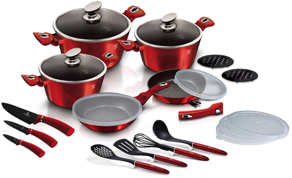 Berlinger Haus BH-7180 - Pannenset - 22 Delig - Granieten Coating - Burgundy