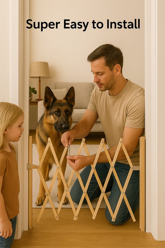 Flamingo Veiligheidshek "Monti" – Beige – Verstelbaar van 60-107 cm Breed x 72,5-83 cm Hoog – Veilig Afsluithek voor Huisdieren