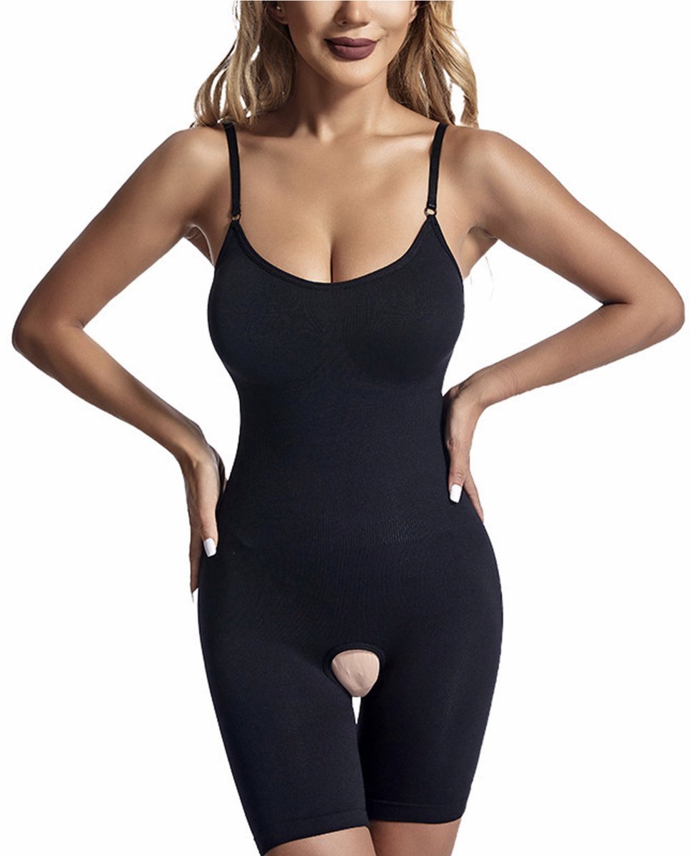 Somstyle Corrigerende Body - Maat L - Naadloos - Bodysuit met Open Kruis Dames - Corrigerend Ondergoed Vrouwen - Zwart