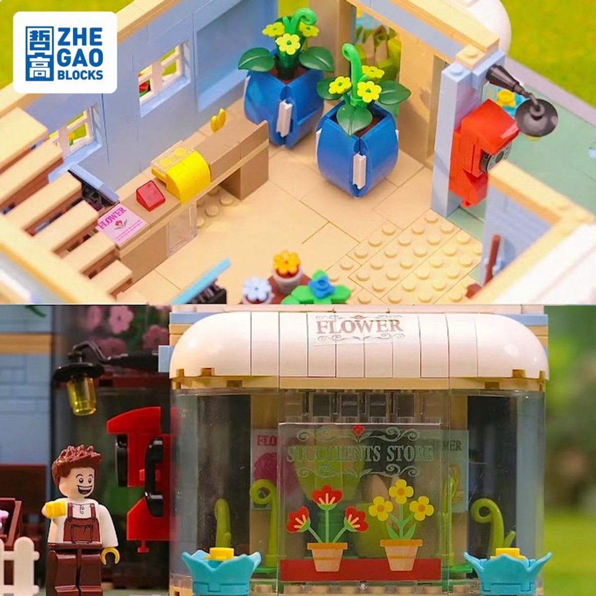 Zhe Gao DZ6120 Classic Bloemen winkel bouwset incl. 4 minifigures | City Achitecture Adventure Modelbouw | Educatief Creator speelgoed bouwpakketten voor kinderen & volwassenen | Niet compatibel met lego friends | Bouwdoos met 2091 bouwstenen — afbeelding 10