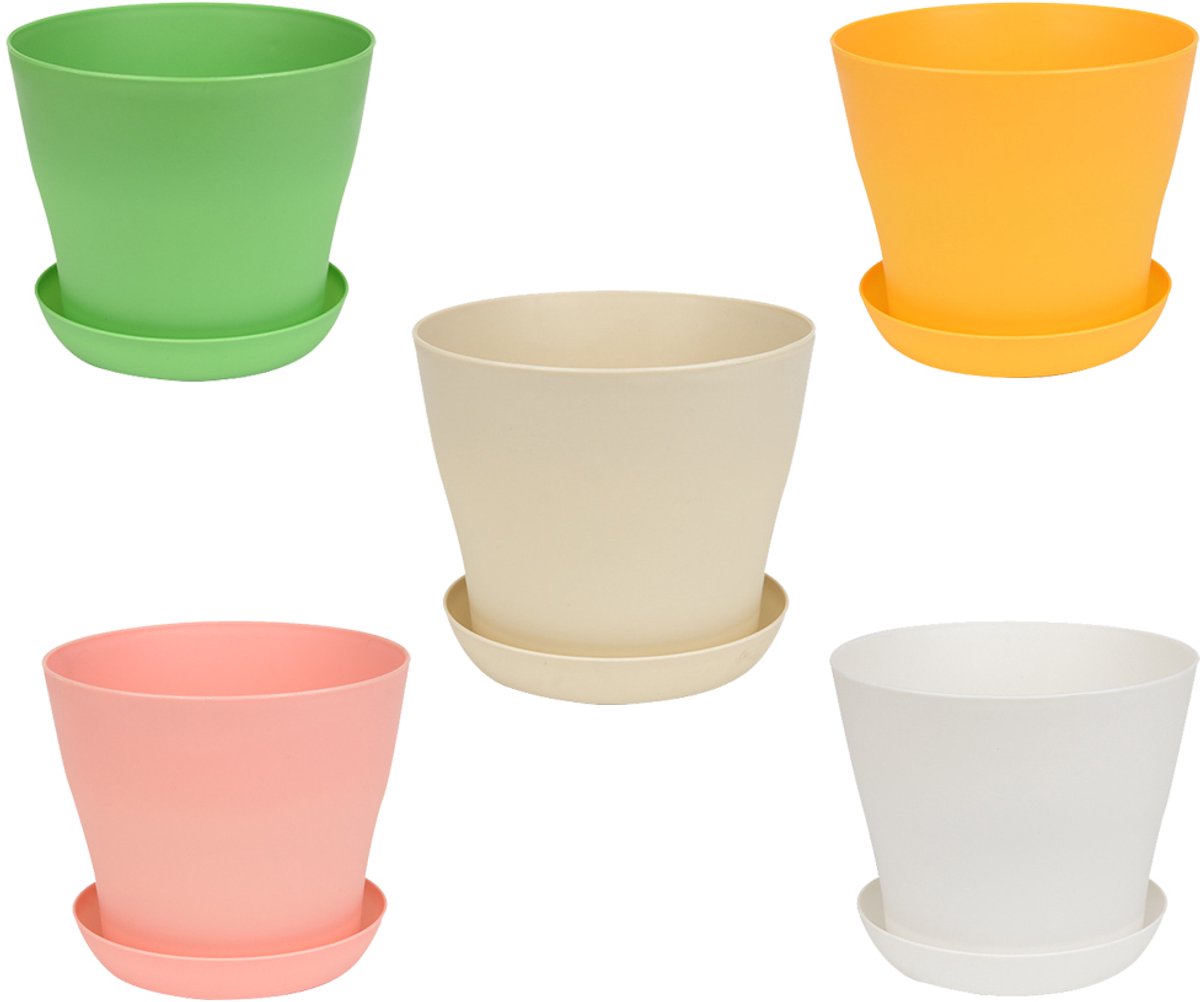 5-kleurenpakket met veelkleurige plastic bloempotten, kleurrijke vierkante plastic bloempotten, mini vierkante plastic bloempotten voor binnen- en buitenplanten en bloemen, tuin, kantoor, huisdecoratie, met dienblad