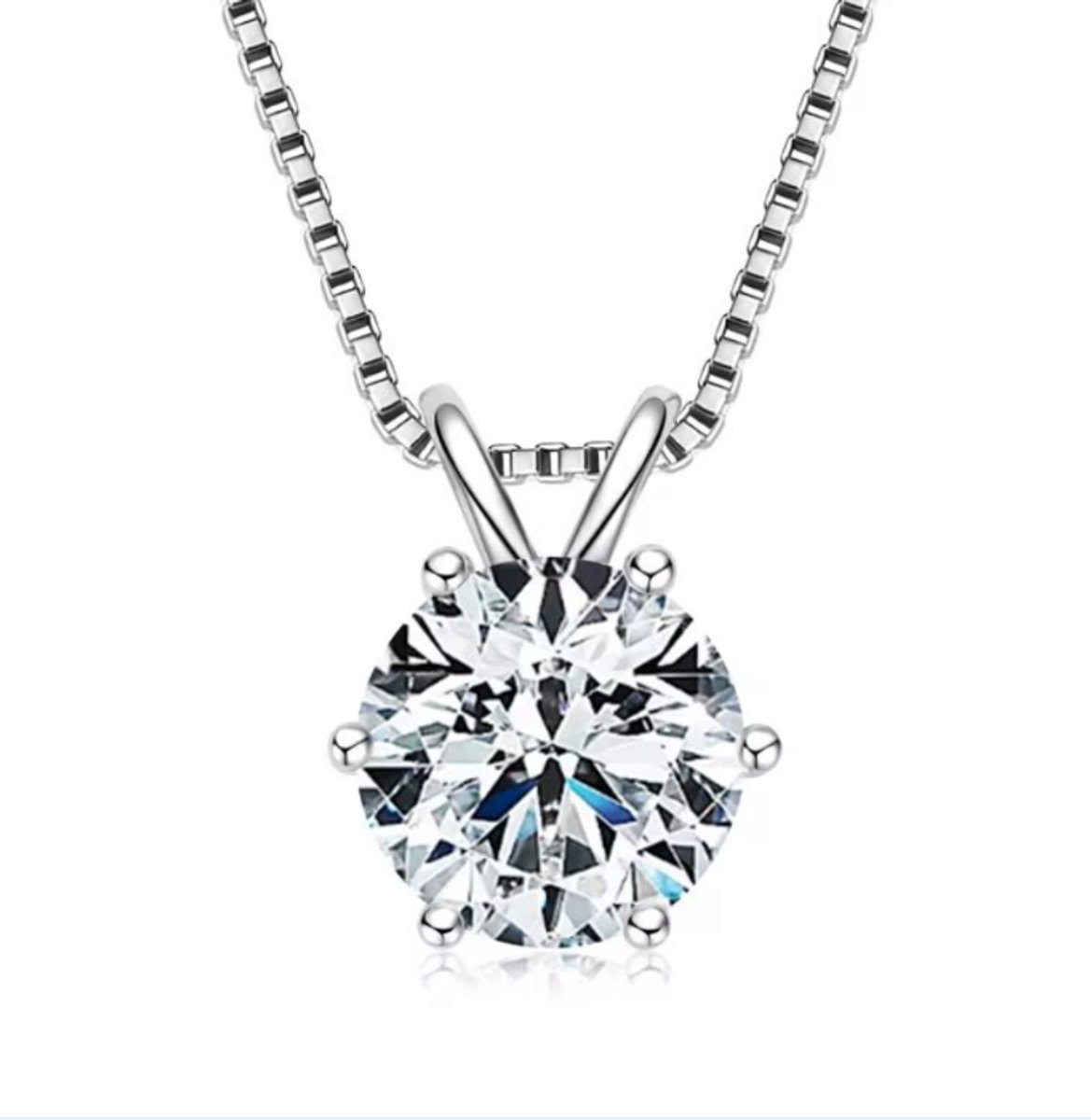 Selevie Ketting Moissanite hanger 2ct rond - Sterling Silver