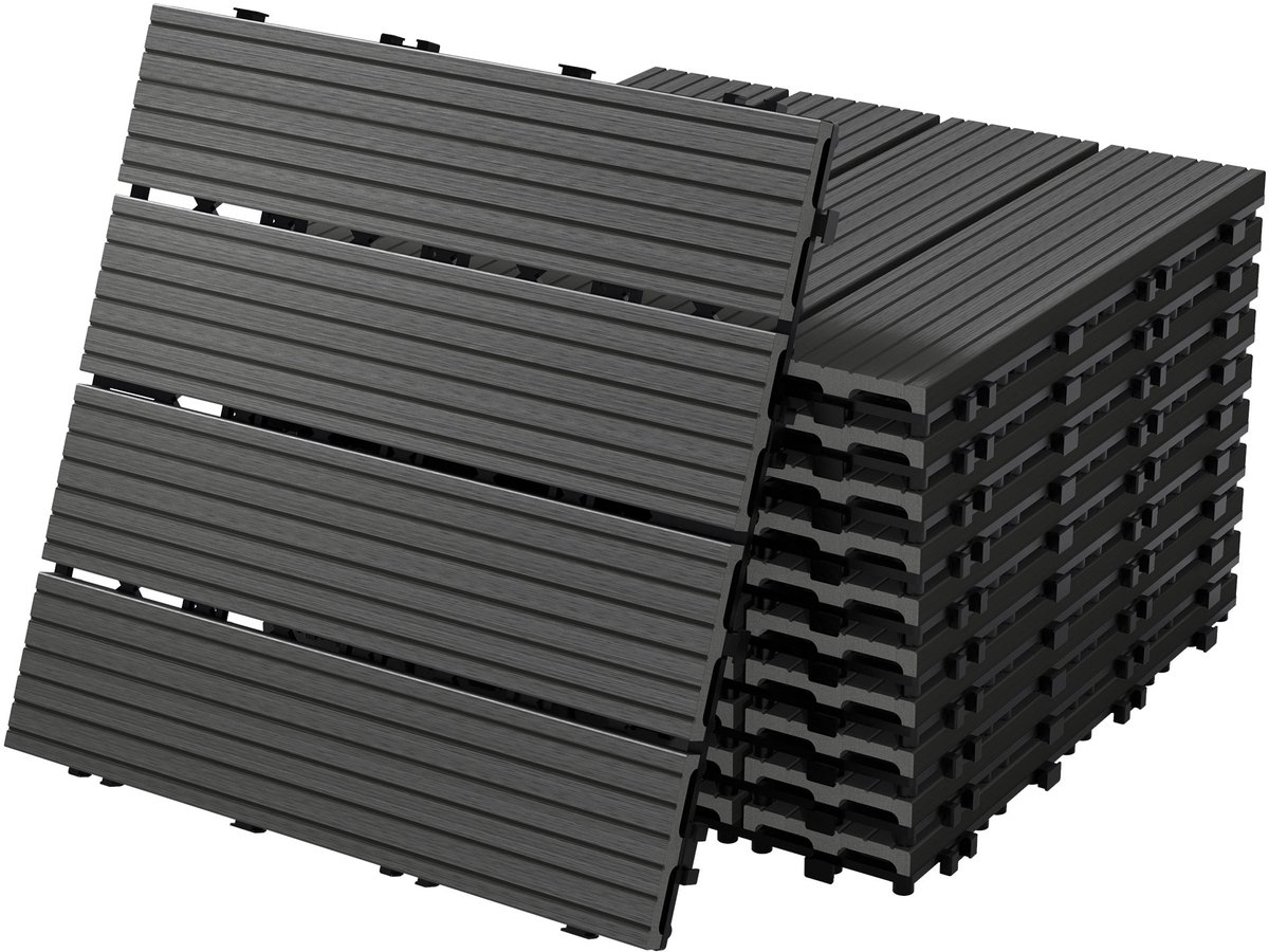 5m² 55 stuks WPC terrastegels 30x30 cm antraciet in houtlook Balkonvloer met afwatering en kliksysteem Vlonder balkontegels