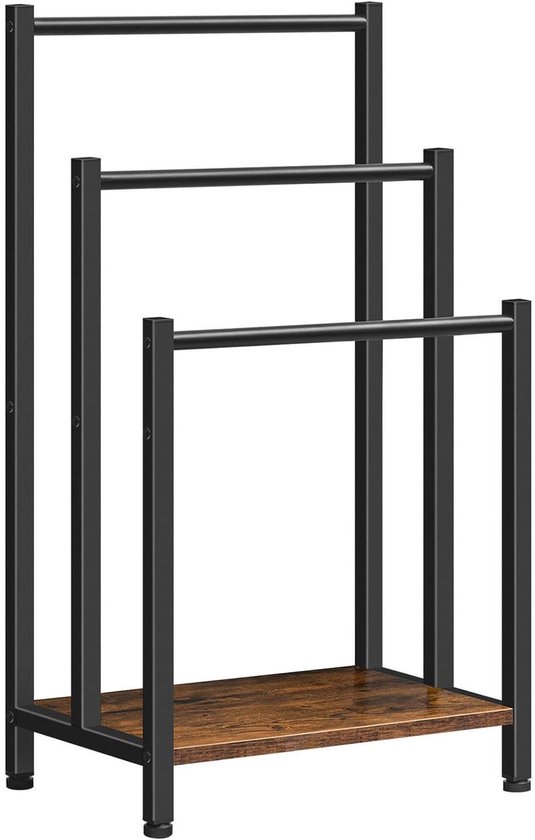 Porte-serviettes Ceruzo - Industriel - Autoportant - Métal - 3 Bras - Zwart Mat - Aspect Bois - Salle de Bain / Cuisine