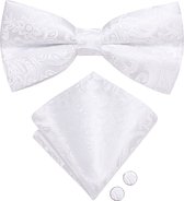 Set nœud papillon Sorprese - Pochette et Boutons de manchette inclus - 100 % soie - Paisley Wit - Ensemble d'accessoires de Luxe pour homme - Nœud papillon - Nœud papillon
