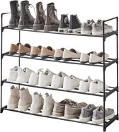 ACAZA Schoenenrek - 4 Lagen - Voor 16 paar schoenen - 92 x 30 x 73 cm - Metaal - Zwart