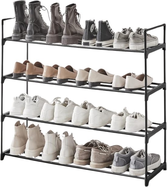 ACAZA Schoenenrek - 4 Lagen - Voor 16 paar schoenen - 92 x 30 x 73 cm - Metaal - Zwart