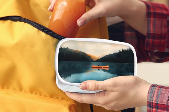 Boîte à pain Wit - Lunchbox Bossen - Lac - Canoë - Oranje - Boîte à pain 18x12x6 cm - Boîte à lunch pain - Boîtes à pain pour enfants et adultes