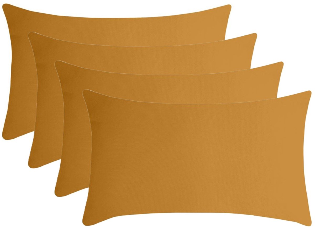 Stof Textile sierkussen Nelson - 4x - okergeel - 30 x 50 cm - bank kussens - zitkussens - binnen/buiten - polyester