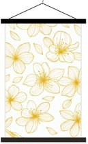 Posterhanger incl. Poster 40x60 cm - Schoolplaat - Bloemen - Patroon - Illustratie - Geel - Textielposter - Zwarte latten