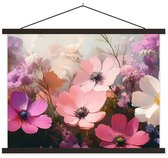 Posterhanger incl. Poster 150x113 cm - Schoolplaat - Bloemen - Kleurrijk - Bloei - Textielposter - Zwarte latten