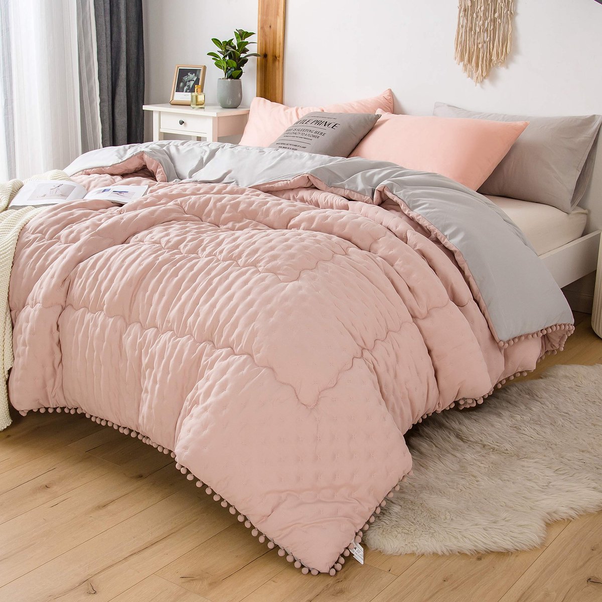 Ibenzoa® Heerlijk Zacht Dekbed voor Comfortabel Slapen in Alle Seizoenen, 200 x 200 cm, Roze/Grijs, Ademend en Warm
