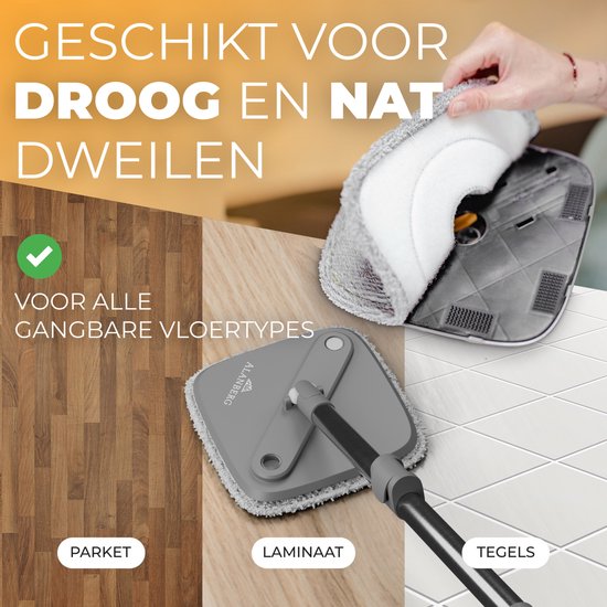 Ensemble de serpillères ALANBERG® – Balai à 2 compartiments – Essorage automatique – Tampons en microfibre – Pour tous les Sols