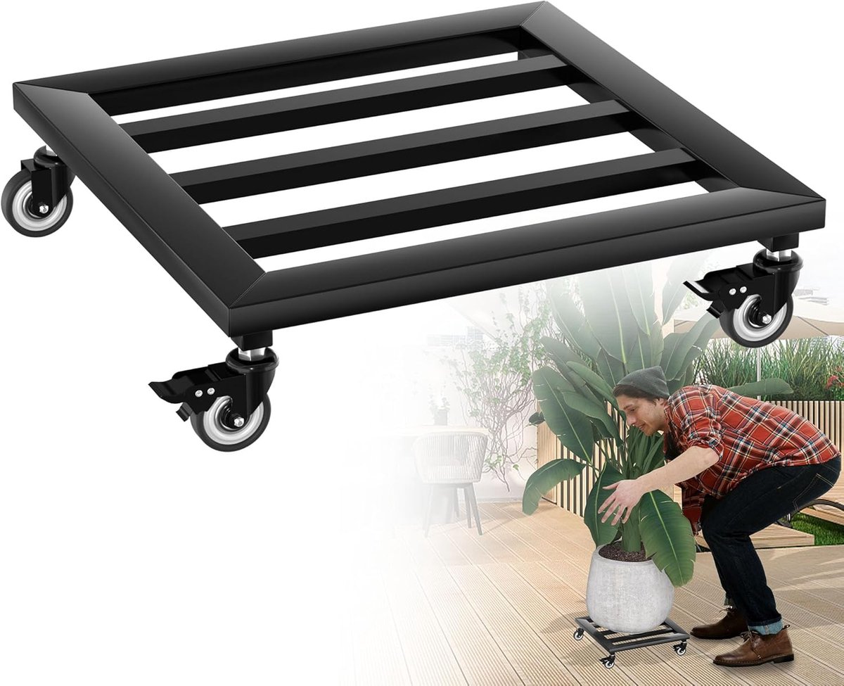 Aufun Plantenkar - metalen bloemenkar - plantencaddy met 4 wielen (2 met rem) - voor binnen en buiten - type A