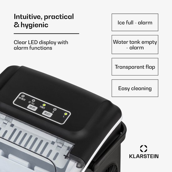 Klarstein ijsblokjesmachine voor thuis, kamperen en horeca; snelle mini-ijsblokjesmachine, professionele ijsmaker voor grote en kleine ijsblokjes; zelfreinigend; watertank van 1,3 liter; 12 kg ijs in 24 uur - IJsmachine - voor Bar voor Feest - LED van Klarstein — afbeelding 3