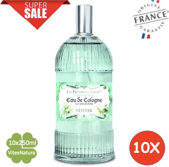 Vetiver Eau de Cologne 10 x 250 ML | merk A L'Ancienne | unisex | multifunctioneel als parfum, roomspray en fris linnengoed | Franse Parfum de Grasse