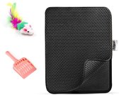 TEBJEN Kattenbakmat – 30cm * 30cm - Kattenbak Mat Grit Opvanger - Schoonloop Katten mat – Dubbele Waterdichte Laag – Uitloopmat Kattenbak – Kattenbak Accessoires - Met Speelgoedmuisje En Schepje - Zwart