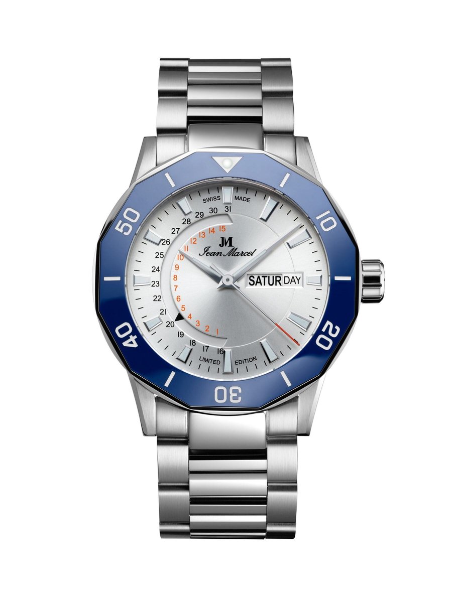 Jean Marcel Tropical Diver - horloge - zilver - blauw - stalen band - 42 mm