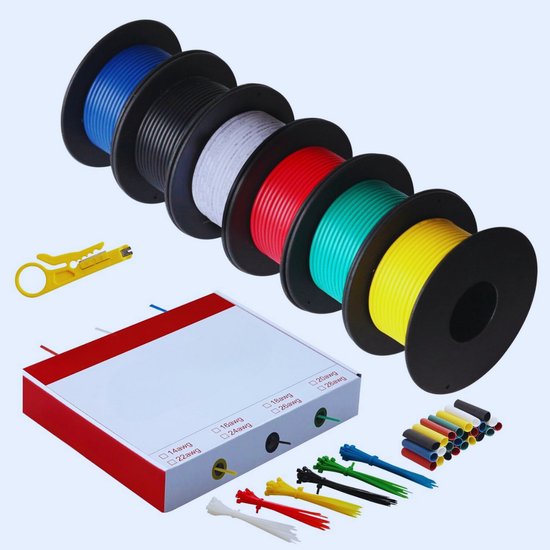 Siliconen Elektradraad Set – 18 AWG (0.75 Mm²) – 6 Kleuren X 8m – Flexibele Gevlochten Draad Van Vertind Koper Voor DIY - RC-Modellen - Verlichting & Apparaten