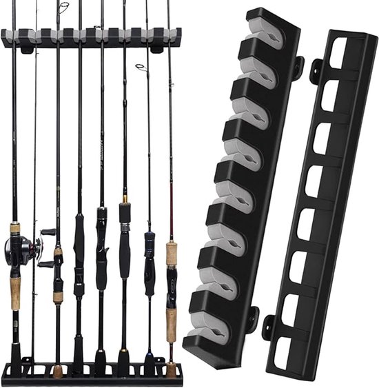 S&Dshopline® Support de canne à pêche, support de canne mural, support de canne mural vertical, gris, support de canne vertical pour 8 cannes