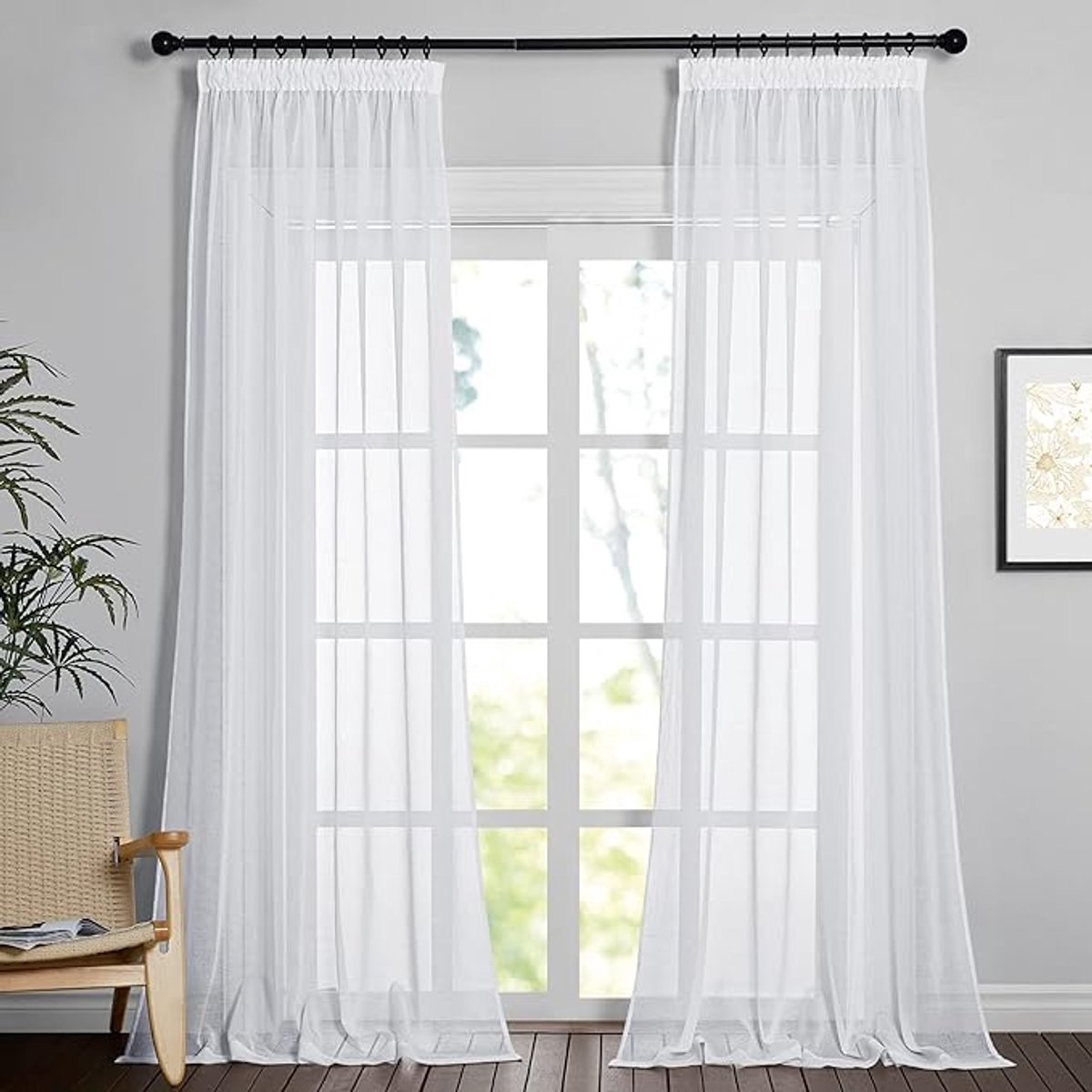 Famanu - Transparante Raamgordijnen Gordijnen Kant en Klaar Panelen Vitragegordijnen voor Woonkamer Slaapkamer Kinderkamer Plooiband 2 Stuks,140x245cm,Wit