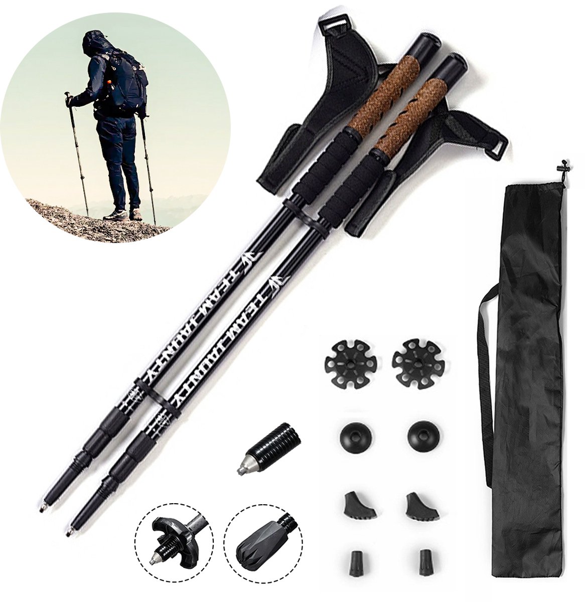 Nordic Walking Stokken Set -Trekkingstokken - Wandelstokken Telescopisch & Verstelbaar (67-135cm) | Lichtgewicht Aluminium met Anti-Shock Systeem | Voor Wandel- en Trekkingtochten - Vaderdag cadeau