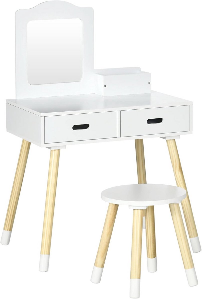 Make-uptafel voor kinderen met spiegel en opbergruimte - Wit en hout, 3 tot 6 jaar
