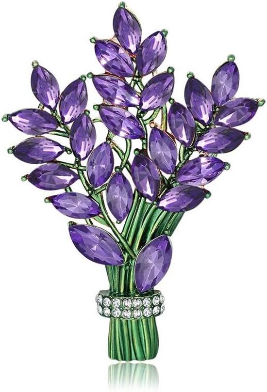 Sierlijke lavendel broche pin voor vrouwen meisjes paars strass kristal CZ bloem Boutonniere Corsage Badge Broches Reversspeldjes Sjaal Clip Accessoire voor Doek Jurk Bruiloft Party, Metaal, Zirkonia