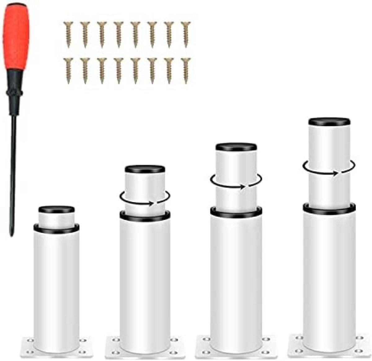 PolkaHome 4 stuks metalen meubelpoten, verstelbare hoogte 25-43 cm, witte meubelpoten, belastbaar tot 800 kg, voor bank, tv-meubel, kast en meer
