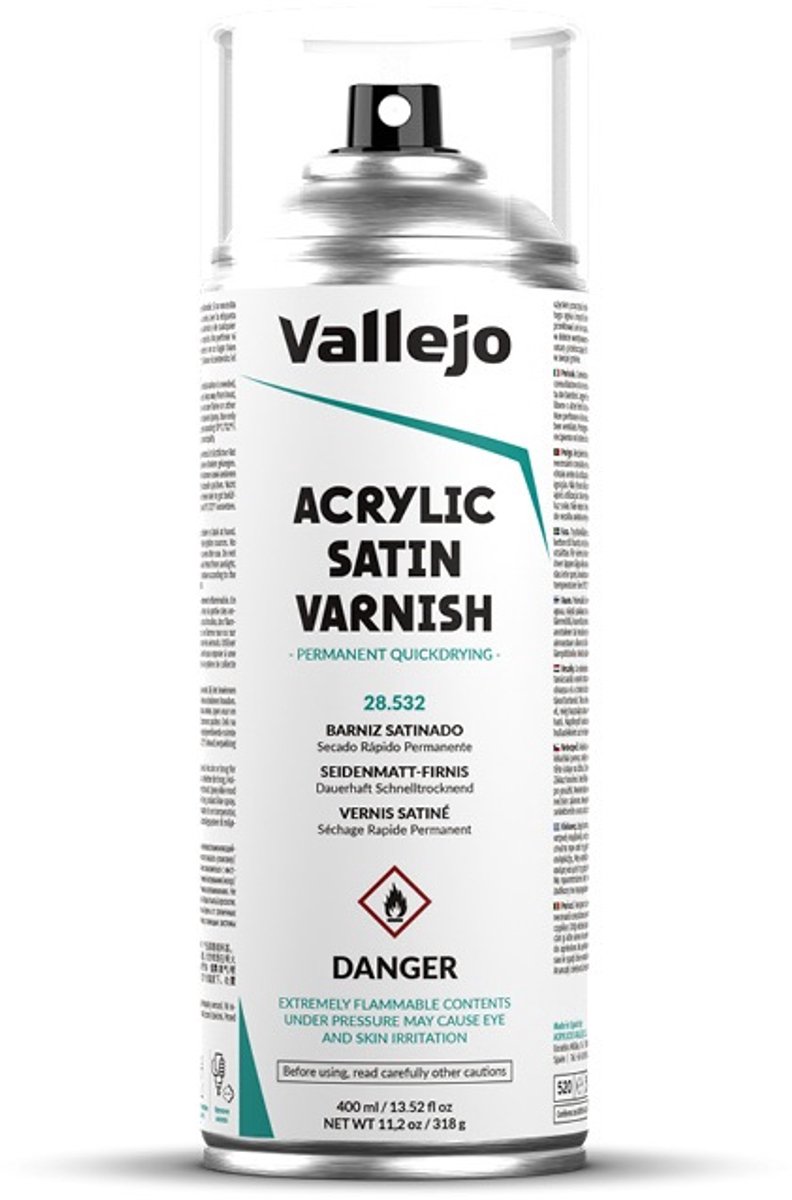 Vallejo Hobbyverf Acrylverf - 28532 Acrylic Satin Spray Varnish - Verf spuitbus - 400 ml