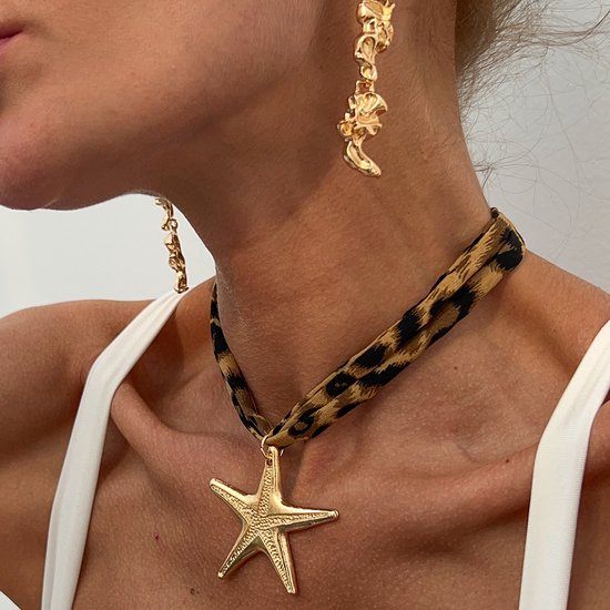 Collier Étoile Imprimé Tigre - Couleur Or