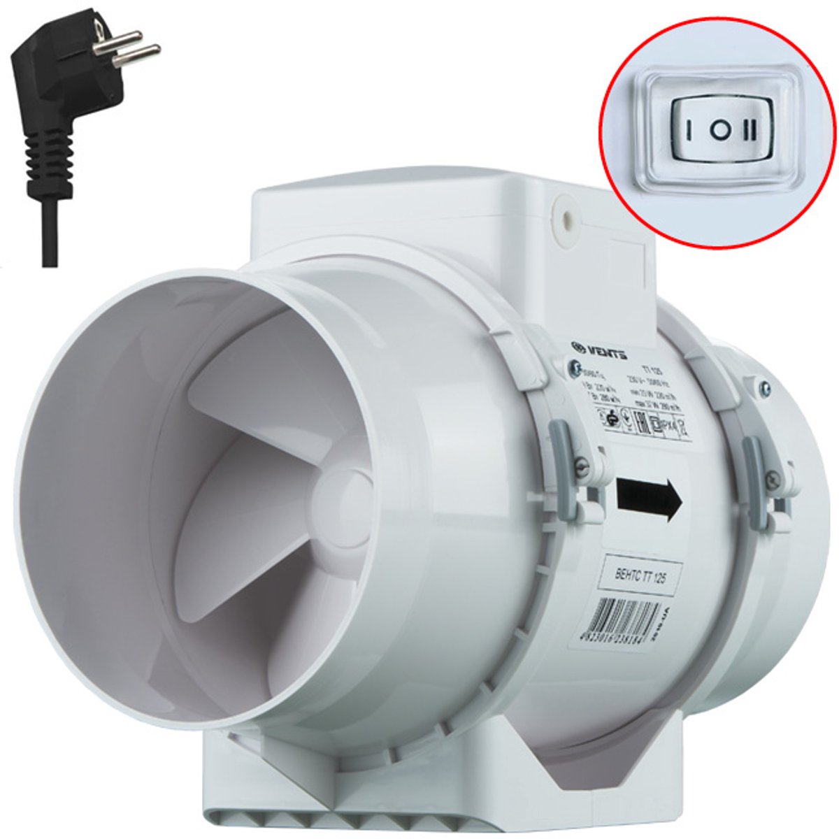 Vents TT buisventilator 100 mm - Met 2-standen schakelaar en stekker - 187 m³/h