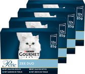Bol.com Gourmet Perle Zee Duo – Kattenvoer Natvoer - Zalm & Koolvis / Zalm & Witvis / Zeevis & Tonijn / Sardine & Tonijn – 48 x ... aanbieding