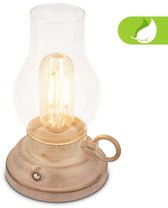 BRILONER Kanea - Oplaadbare Tafellamp - stijl olielamp- aanraakfunctie - dimbaar - IP44 - warm wit licht - Ø10.5 x 17.5 cm - beige