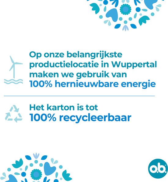Tekst over duurzaamheid: 100% hernieuwbare energie en 100% recyclebaar karton.