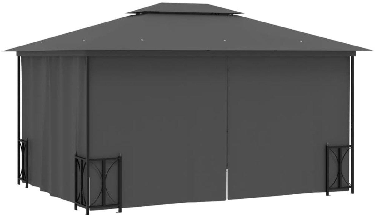 Prieel - Paviljoen - Met zijwanden - 3x4 m - Tuin Prijiel - Prieel Kopen - Overkapping Tuin - Terrasdak - Buitendouche - Antraciet