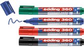 edding 360 whiteboard marker set met 4 kleuren - zwart, rood, blauw, groen - ronde punt 1,5-3 mm - ook geschikt voor flipover papier - navulbaar - cap-off technologie