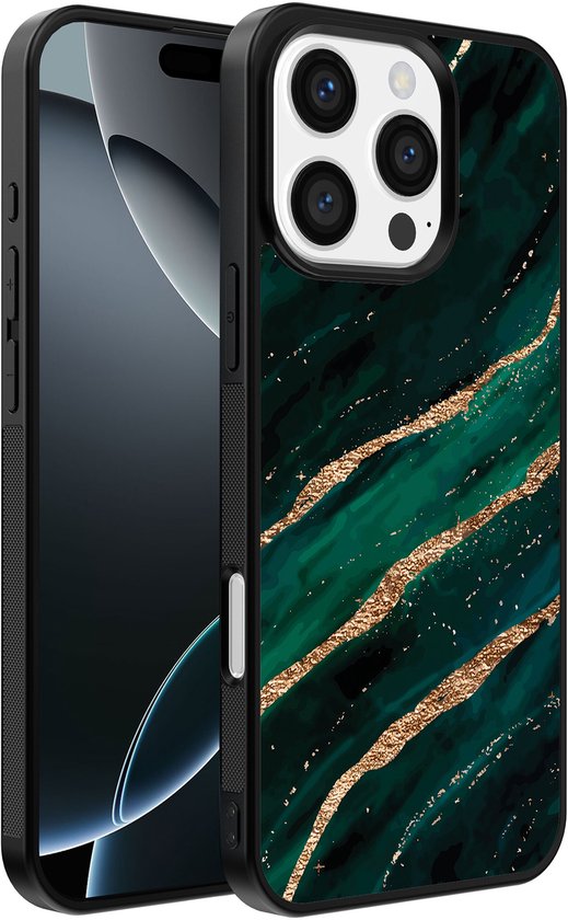 Smartphonica Coque de téléphone pour iPhone 16 Pro Max avec imprimé marbré - Coque arrière en TPU design marbre - Or Vert pour iPhone 16 Pro Max