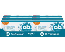 o.b. ProComfort Super - tampons - tampon zwaardere menstruatiedagen - 6 x 16 stuks