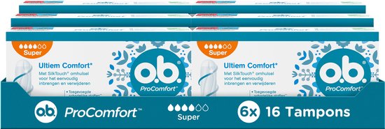 o.b. ProComfort Super - tampons - tampon zwaardere menstruatiedagen - 6 x 16 stuks