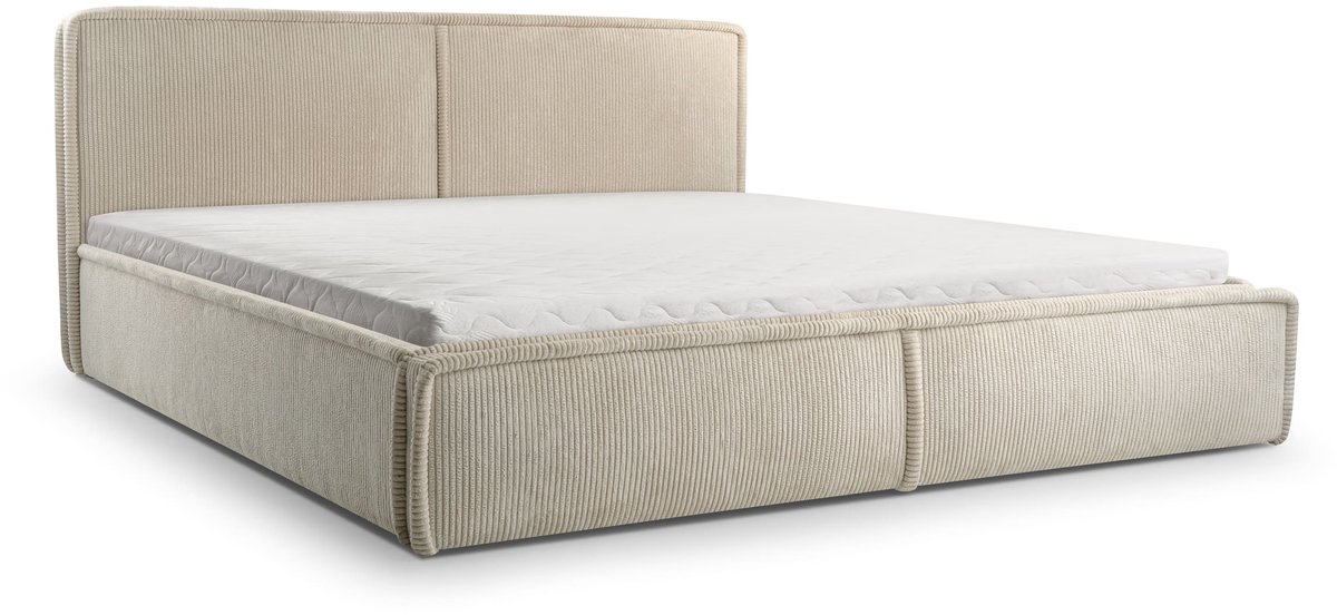 Bed 04 - Gestoffeerd bed van corduroy Tweepersoonsbed met Fluwelen Bekleding - 140x200 cm - Verstelbaar en Comfortabel - Pastelkleuren - Beige (Poso 02)