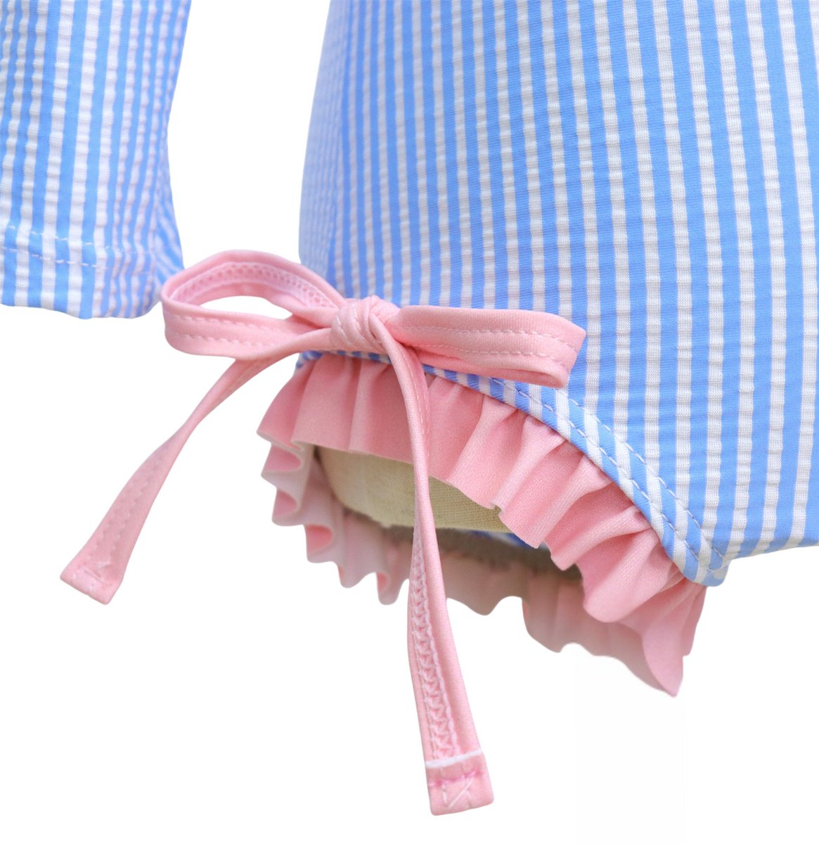 Joya Kids® Badpak Lange Mouw Licht Blauw met Streepjes en Roze Ruches Meisjes | Zwempak met ruches UV Badpak | Zwempak Lange Mouw UV Bescherming Streep | Meisje Bikini Zomer | Kinderbadpak Peuter | — afbeelding 7