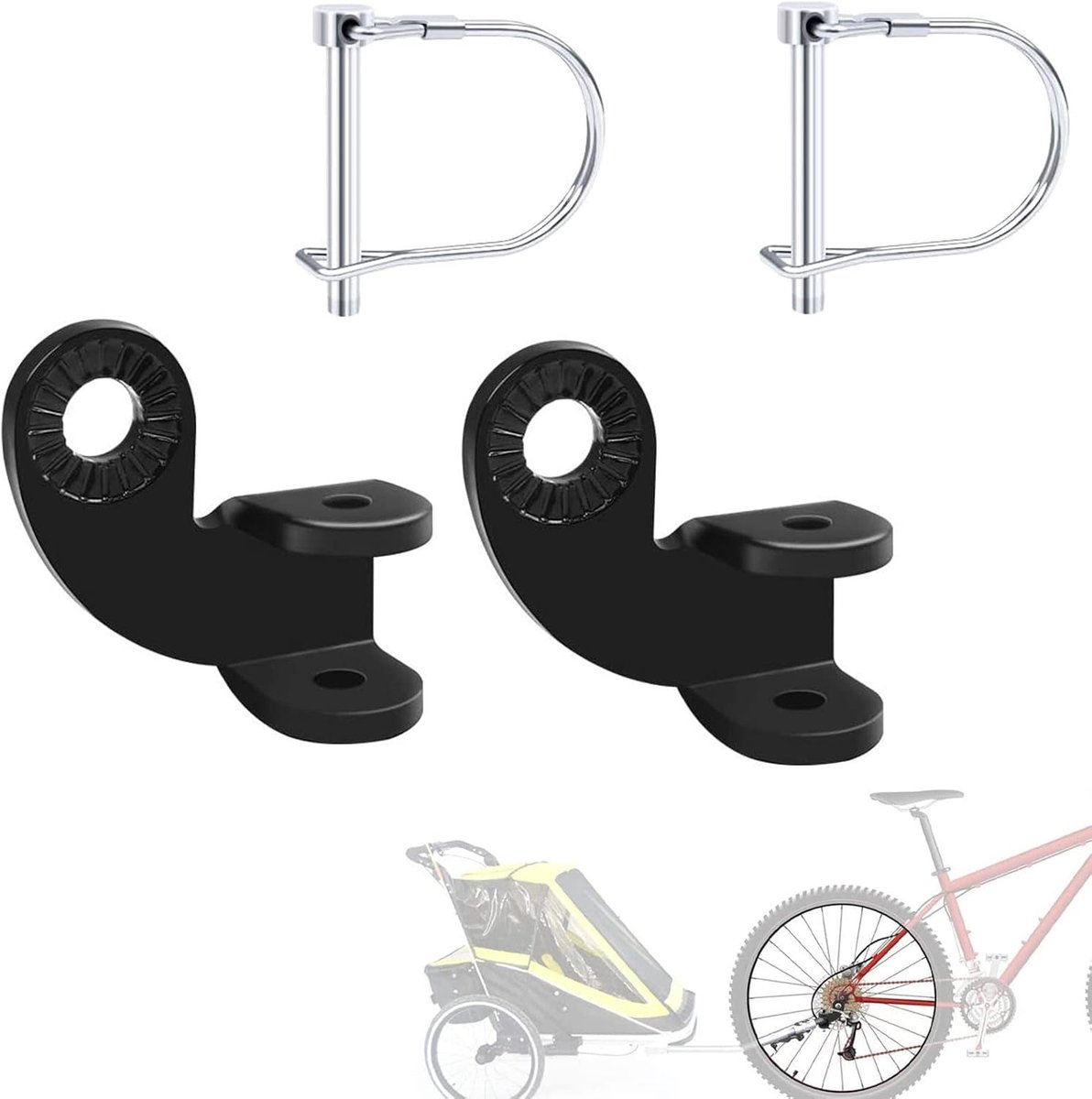 2 stuks - Fietskarkoppeling - Fietstrekhaak - met borgpen - Universeel - Fietstrekhaakadapter - voor kinderkar, fietskar, hondenkar - Zwart - Fietskar accessoires