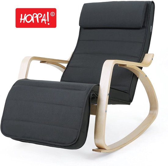 Hoppa! | Chaise à bascule avec repose-pieds réglable | Gris | Textiles | 56 x 116 x 92 cm (L x P x H)