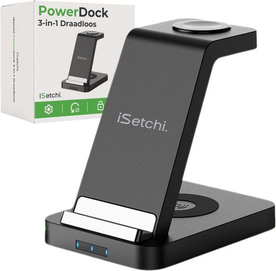 iSetchi Draadloze 3-in-1 Oplader met 15 Watt Snelladen - Laadstation - Qi Oplaadstation - Snellader - Wireless Fast Charger Geschikt voor Samsung telefoon, Galaxy buds & Samsung smartwatch