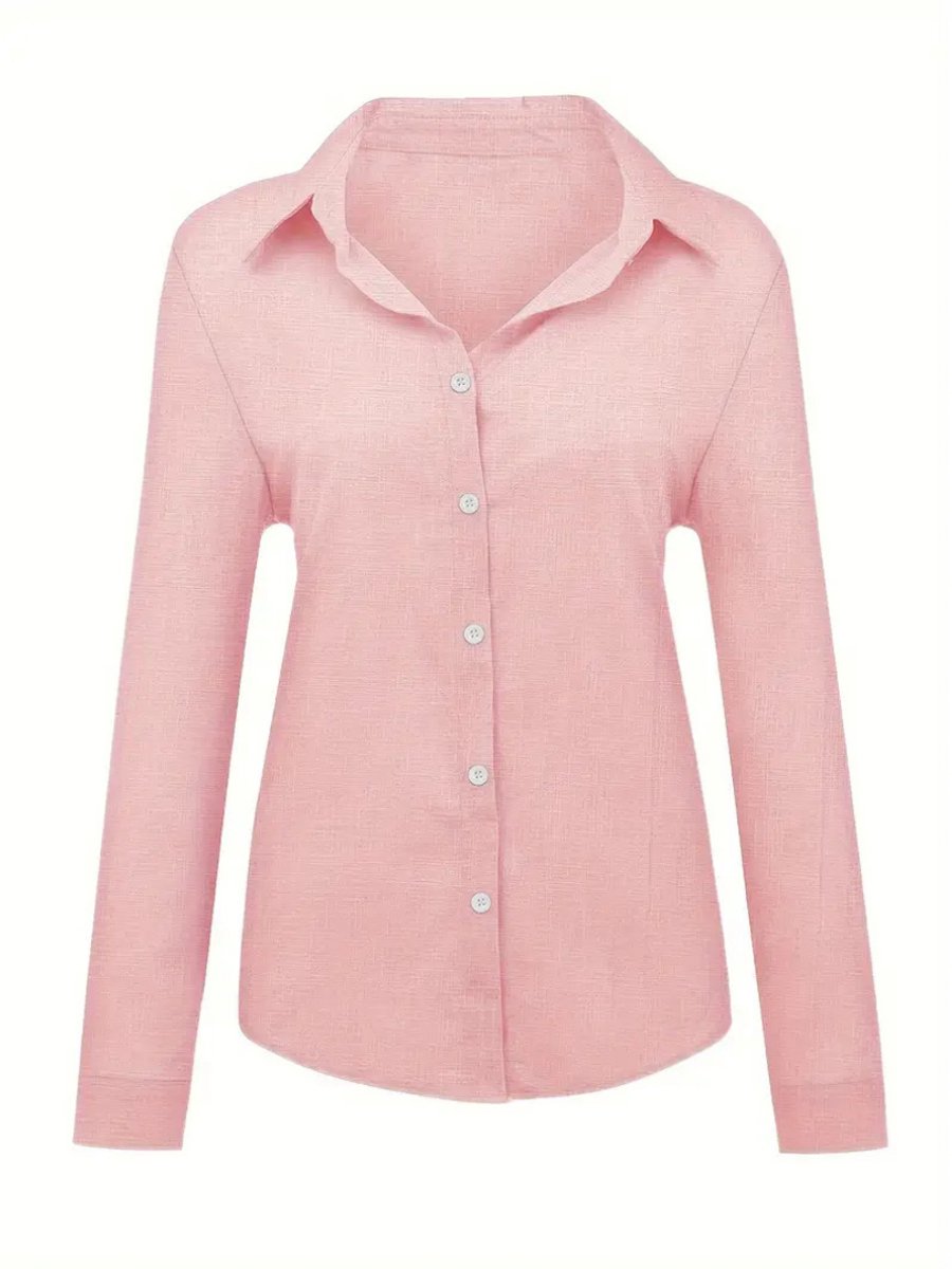 Nivard Linnen Blouse Dames T-Shirt Polo Overhemd Shirt Zomer Ibiza Stijl Roze