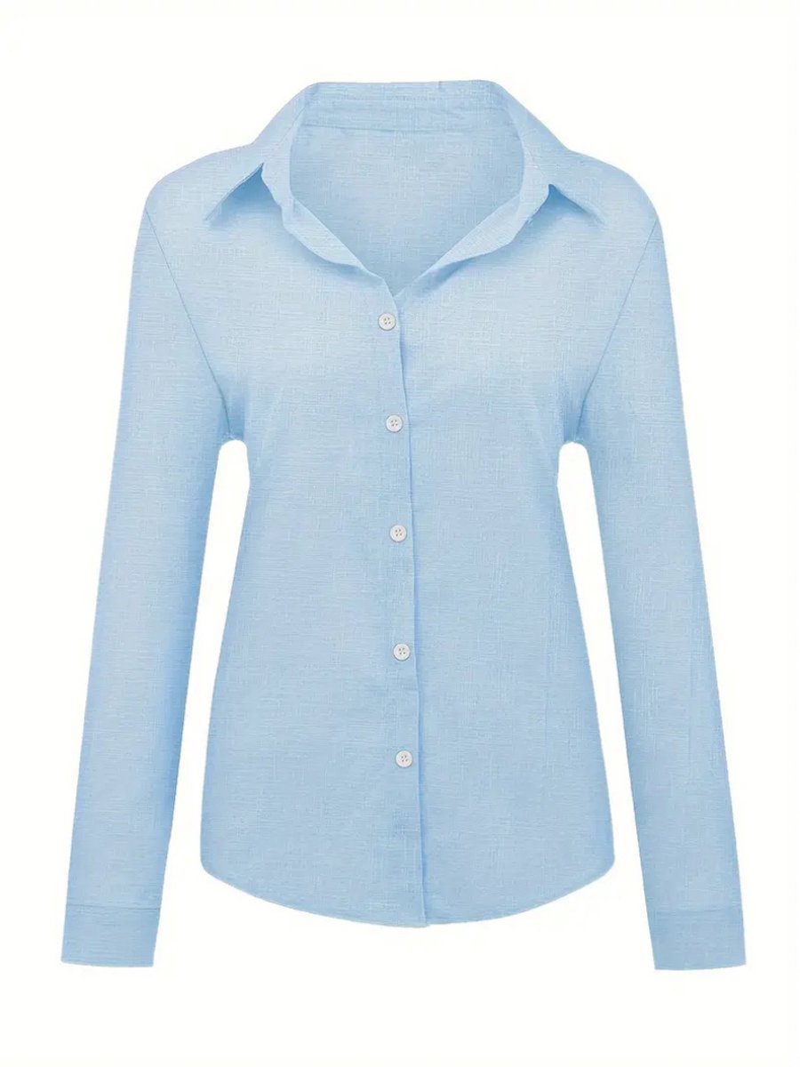 Bovista Linnen Blouse Dames T-Shirt Polo Overhemd Shirt Zomer Ibiza Stijl Hemelsblauw