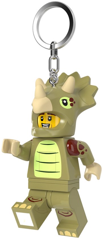 Porte-clés LEGO détaillé, vert clair, d'un dinosaure marchant.