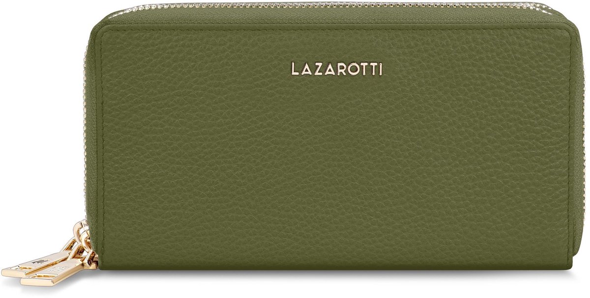 Lazarotti portemonnee Bologna Leather Double Zip Around Wallet Olive olijfgroen